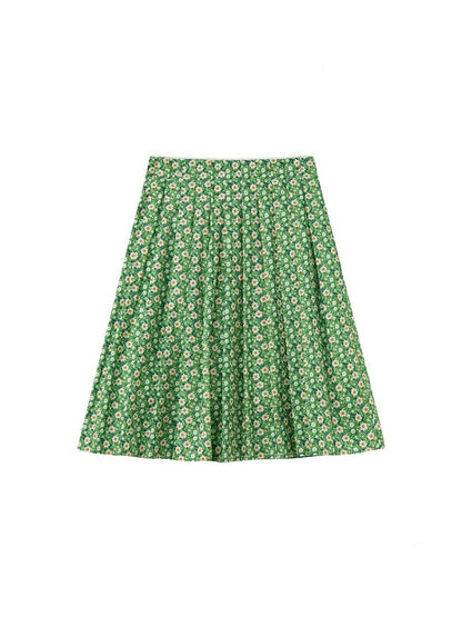 "Green Grass" Floral Pleated Skirt【s0000013407】