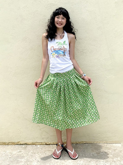 "Green Grass" Floral Pleated Skirt【s0000013407】