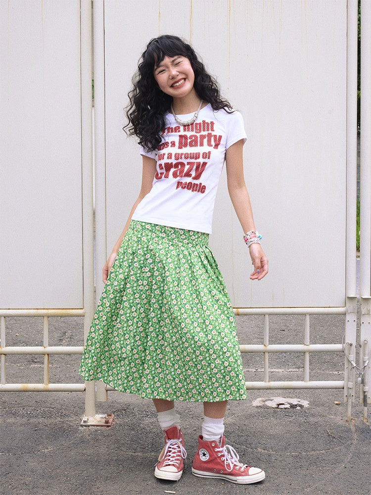 "Green Grass" Floral Pleated Skirt【s0000013407】