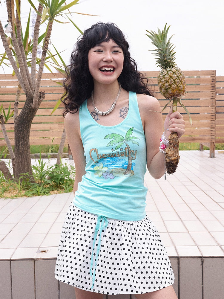 Back Bow summer Tropical Graphic Tank Top【s0000013408】