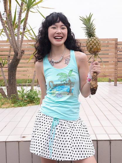 Back Bow summer Tropical Graphic Tank Top【s0000013408】