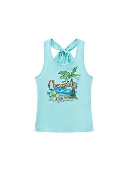 Back Bow summer Tropical Graphic Tank Top【s0000013408】