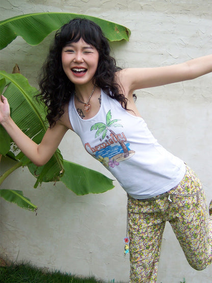 Back Bow summer Tropical Graphic Tank Top【s0000013408】