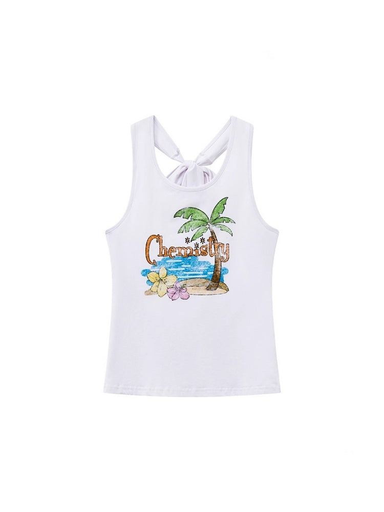 Back Bow summer Tropical Graphic Tank Top【s0000013408】