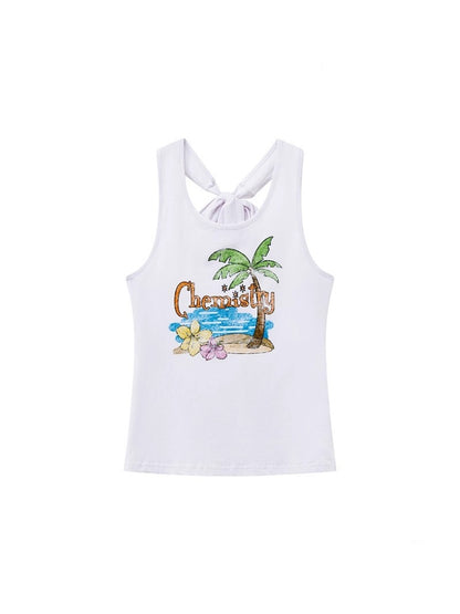 Back Bow summer Tropical Graphic Tank Top【s0000013408】