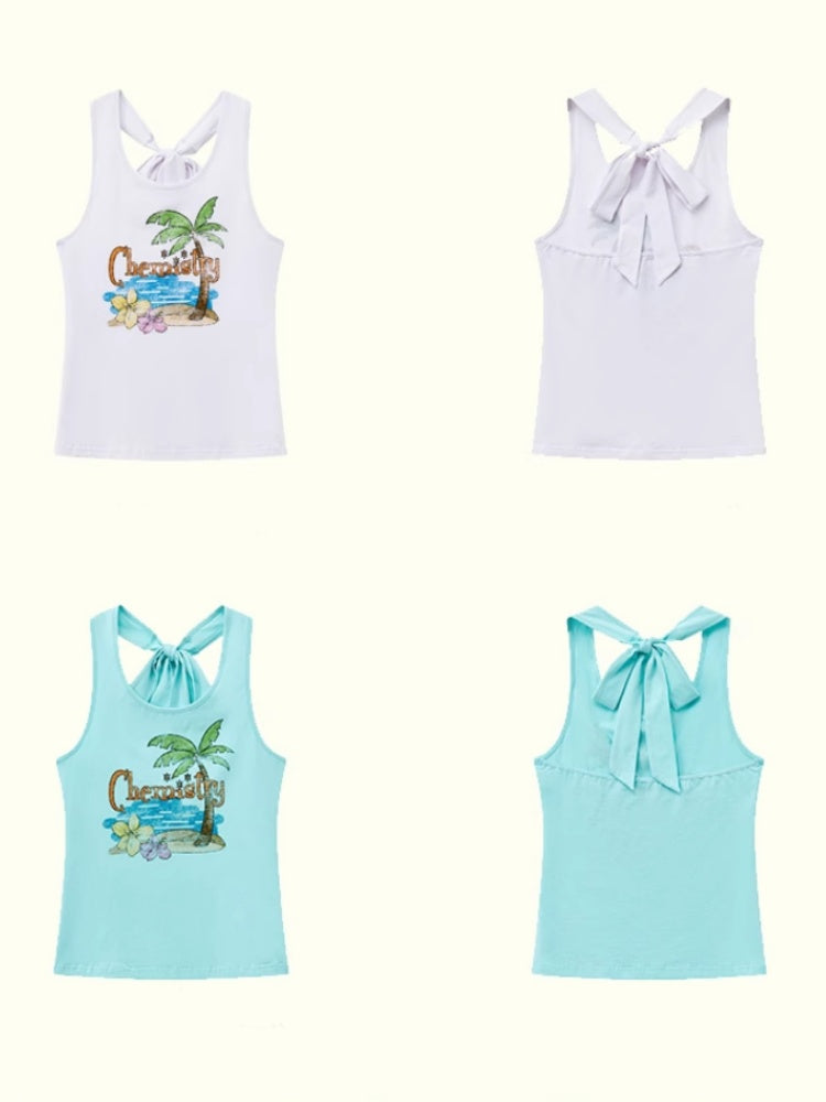 Back Bow summer Tropical Graphic Tank Top【s0000013408】