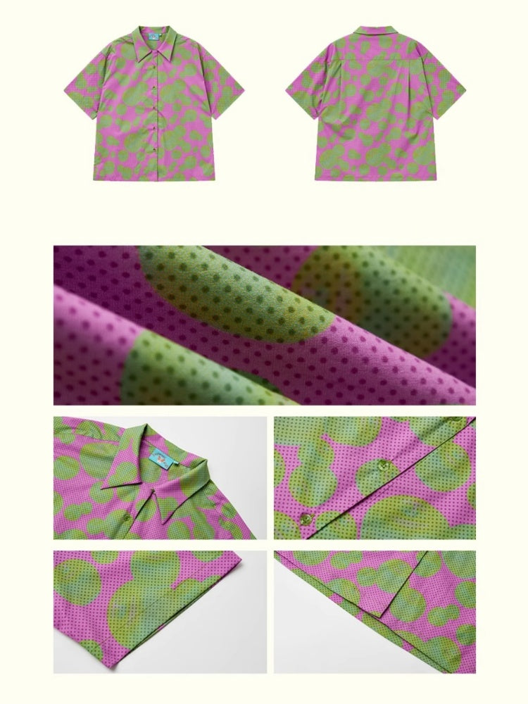 "Green Apple Paradise" Cartoon Printed Short Sleeve Shirt【s0000013410】