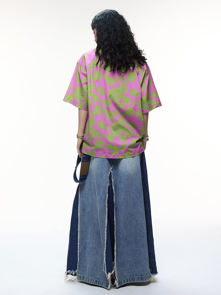 "Green Apple Paradise" Cartoon Printed Short Sleeve Shirt【s0000013410】