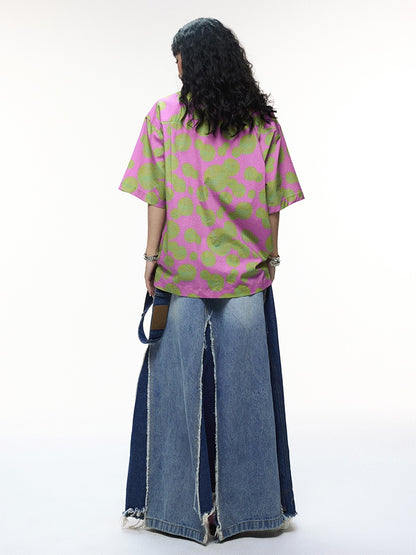 "Green Apple Paradise" Cartoon Printed Short Sleeve Shirt【s0000013410】