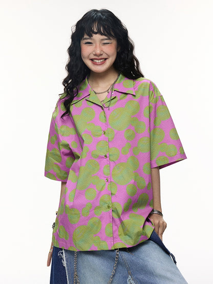 "Green Apple Paradise" Cartoon Printed Short Sleeve Shirt【s0000013410】