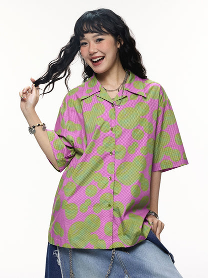"Green Apple Paradise" Cartoon Printed Short Sleeve Shirt【s0000013410】