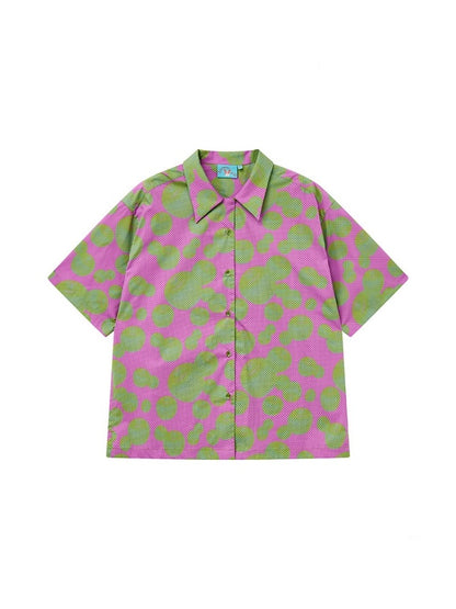 "Green Apple Paradise" Cartoon Printed Short Sleeve Shirt【s0000013410】