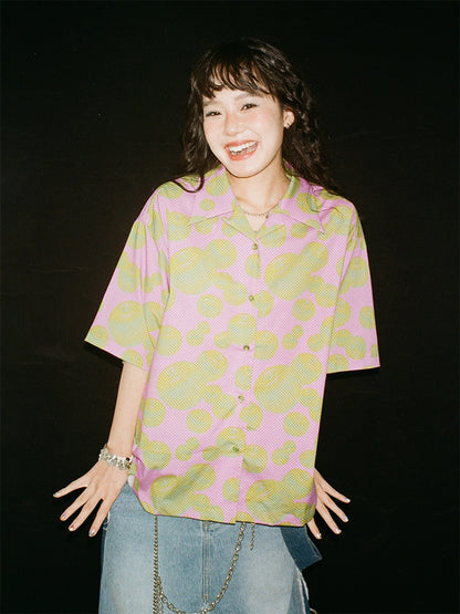 "Green Apple Paradise" Cartoon Printed Short Sleeve Shirt【s0000013410】