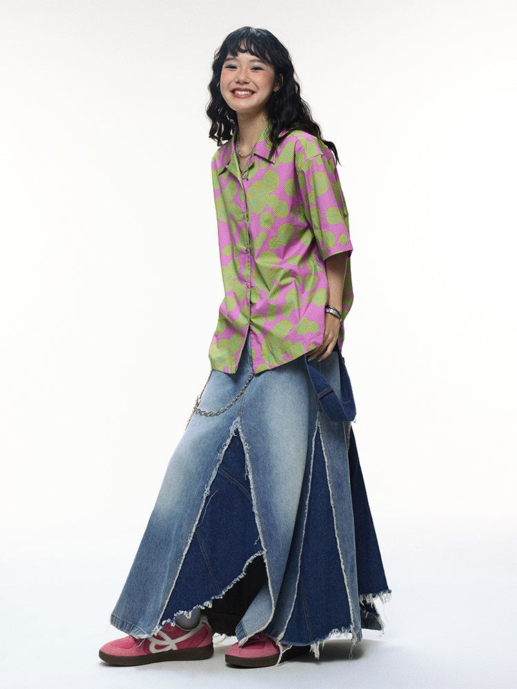 "Green Apple Paradise" Cartoon Printed Short Sleeve Shirt【s0000013410】
