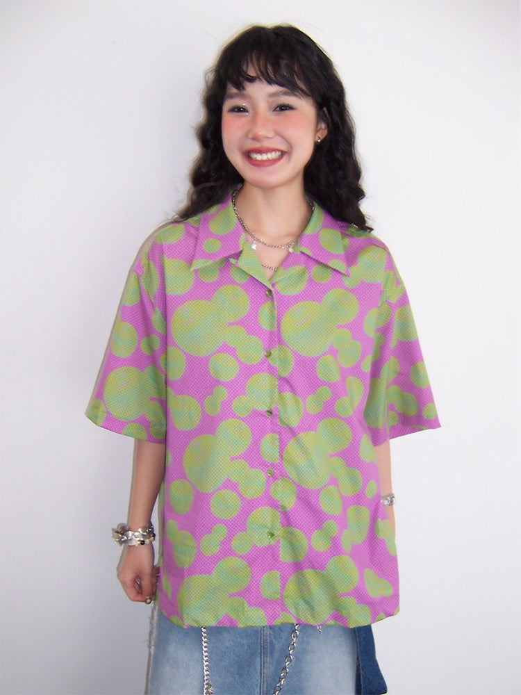 "Green Apple Paradise" Cartoon Printed Short Sleeve Shirt【s0000013410】