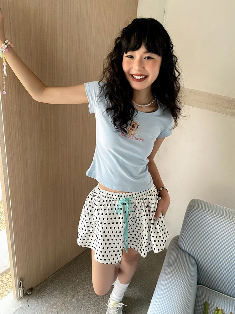 "Rock Puppy" Print Short Sleeve Crop T-Shirt【s0000013411】