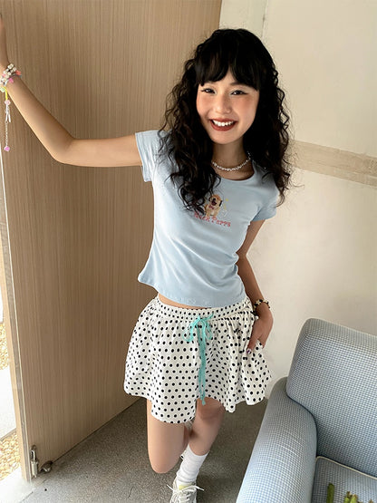 "Rock Puppy" Print Short Sleeve Crop T-Shirt【s0000013411】