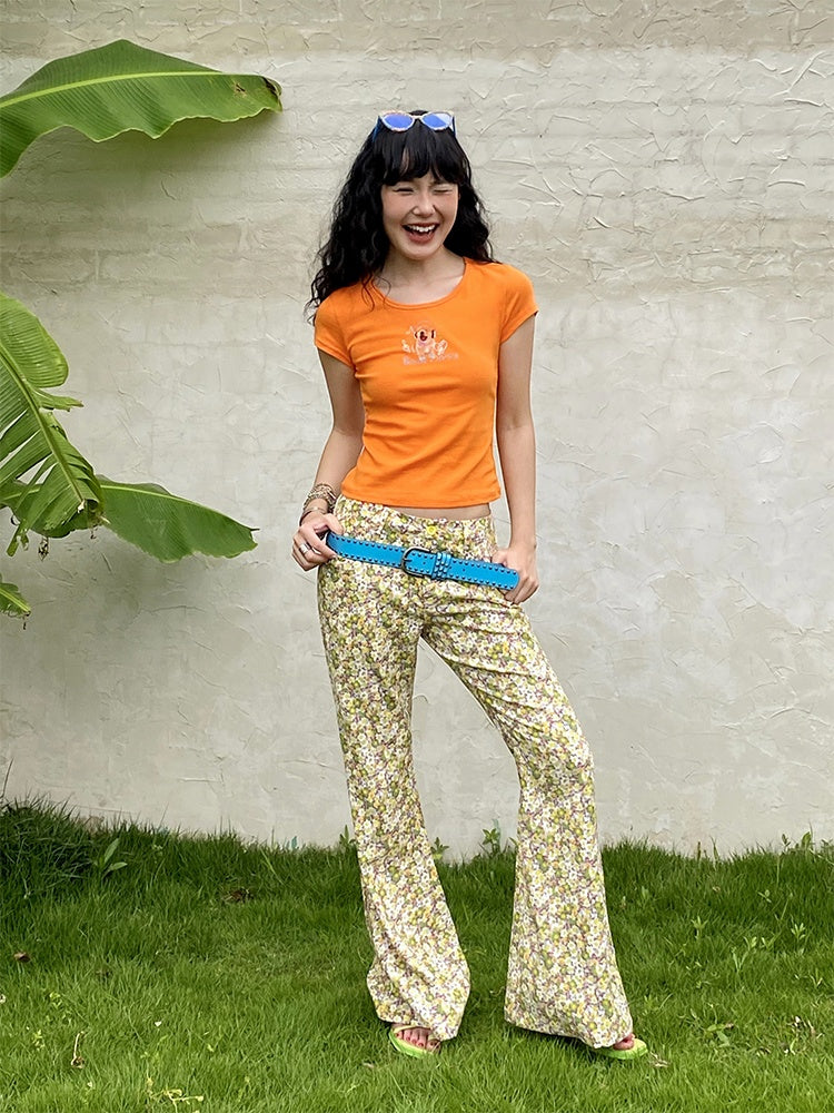 "Rock Puppy" Print Short Sleeve Crop T-Shirt【s0000013411】