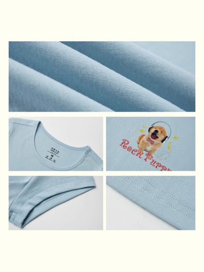 "Rock Puppy" Print Short Sleeve Crop T-Shirt【s0000013411】