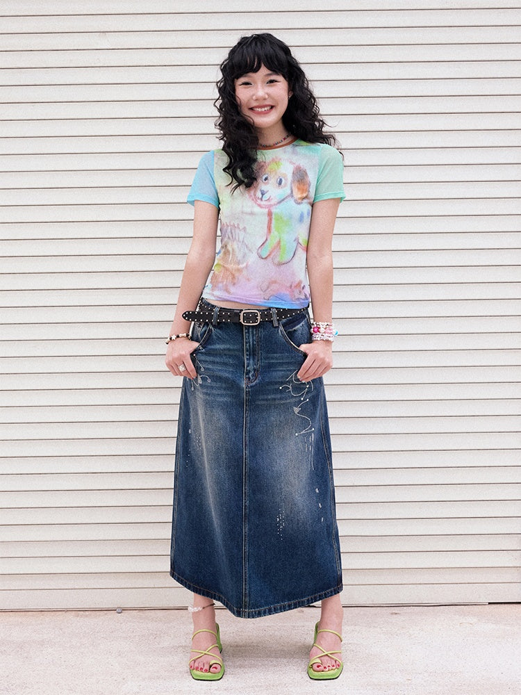 Graffiti Puppy Mesh Short Sleeve T-Shirt【s0000013415】