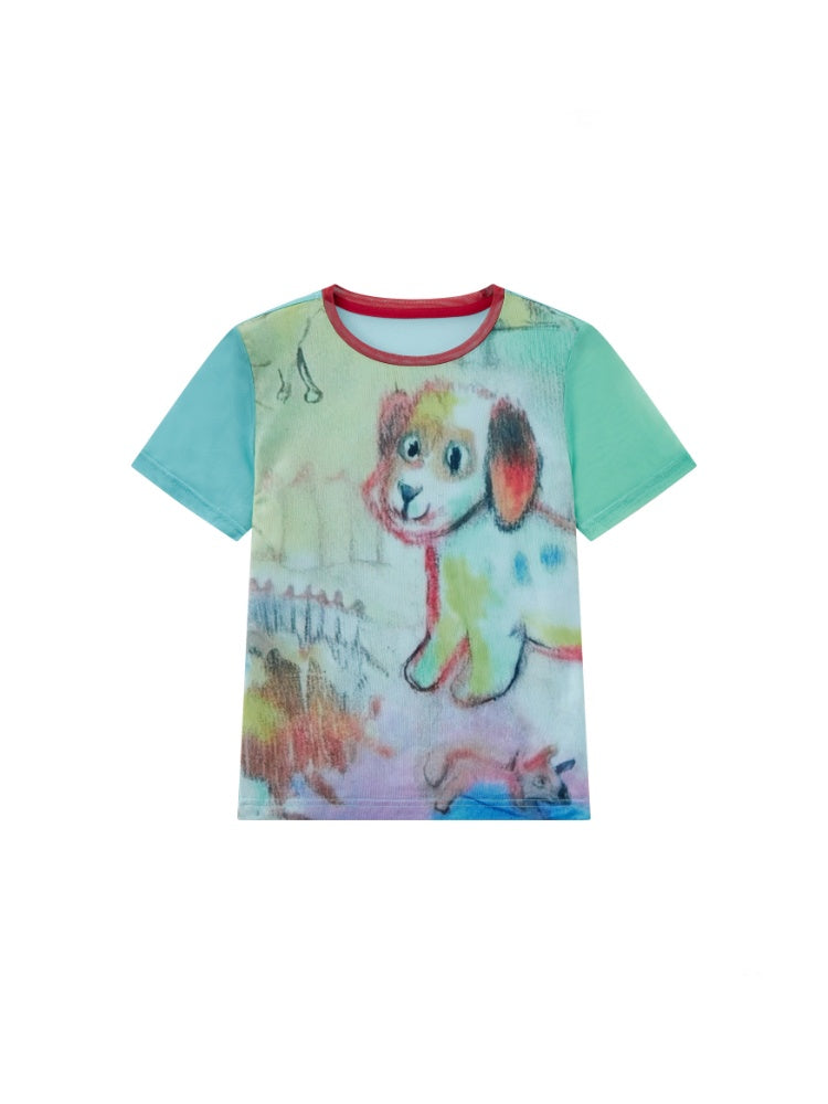 Graffiti Puppy Mesh Short Sleeve T-Shirt【s0000013415】