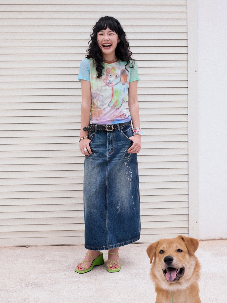 Graffiti Puppy Mesh Short Sleeve T-Shirt【s0000013415】