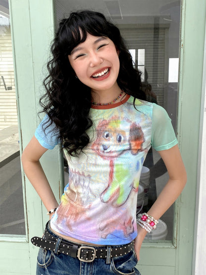 Graffiti Puppy Mesh Short Sleeve T-Shirt【s0000013415】