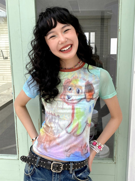 Graffiti Puppy Mesh Short Sleeve T-Shirt【s0000013415】