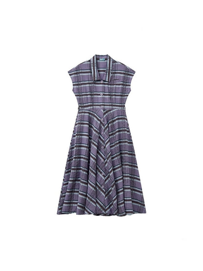 Waist Marked Plaid Sleeveless Shirt Dress【s0000013416】