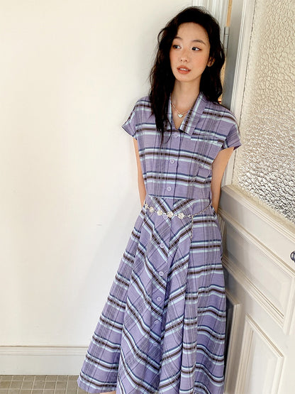 Waist Marked Plaid Sleeveless Shirt Dress【s0000013416】
