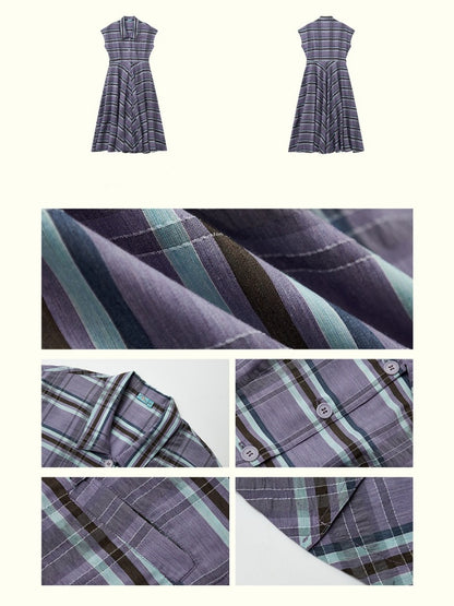 Waist Marked Plaid Sleeveless Shirt Dress【s0000013416】
