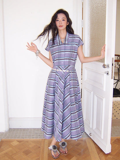 Waist Marked Plaid Sleeveless Shirt Dress【s0000013416】