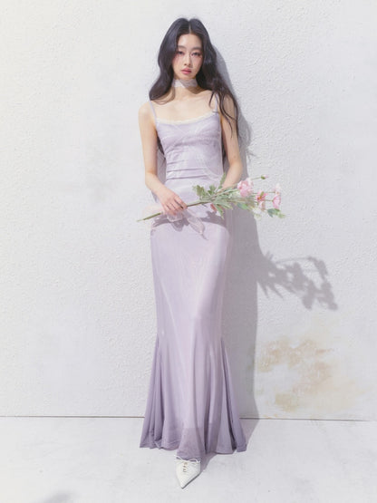 [Moonlight Glass] Original Lace Print Mermaid Stretch Waist Camisole Dress【s0000013532】