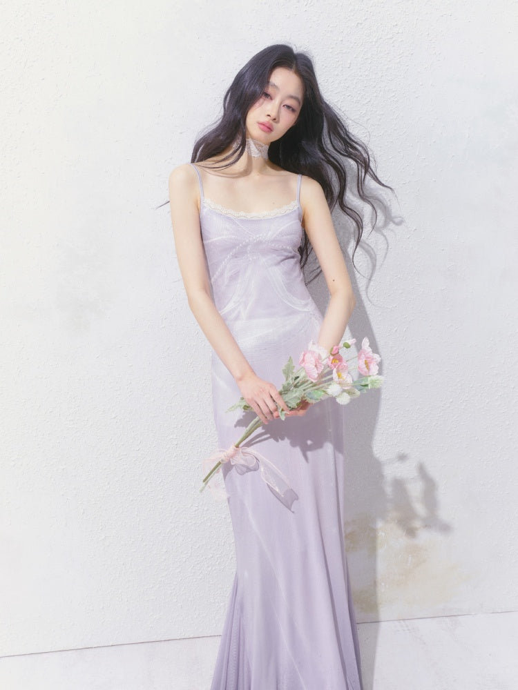 [Moonlight Glass] Original Lace Print Mermaid Stretch Waist Camisole Dress【s0000013532】