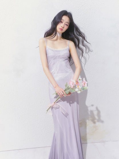 [Moonlight Glass] Original Lace Print Mermaid Stretch Waist Camisole Dress【s0000013532】