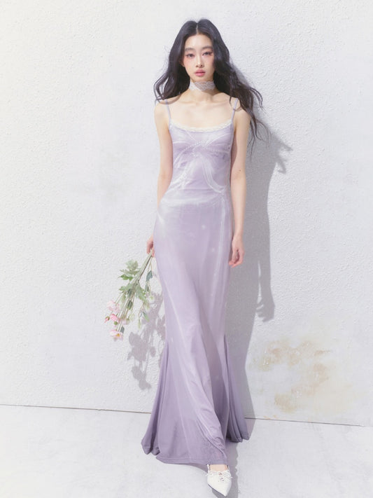 [Moonlight Glass] Original Lace Print Mermaid Stretch Waist Camisole Dress【s0000013532】