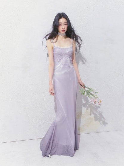 [Moonlight Glass] Original Lace Print Mermaid Stretch Waist Camisole Dress【s0000013532】