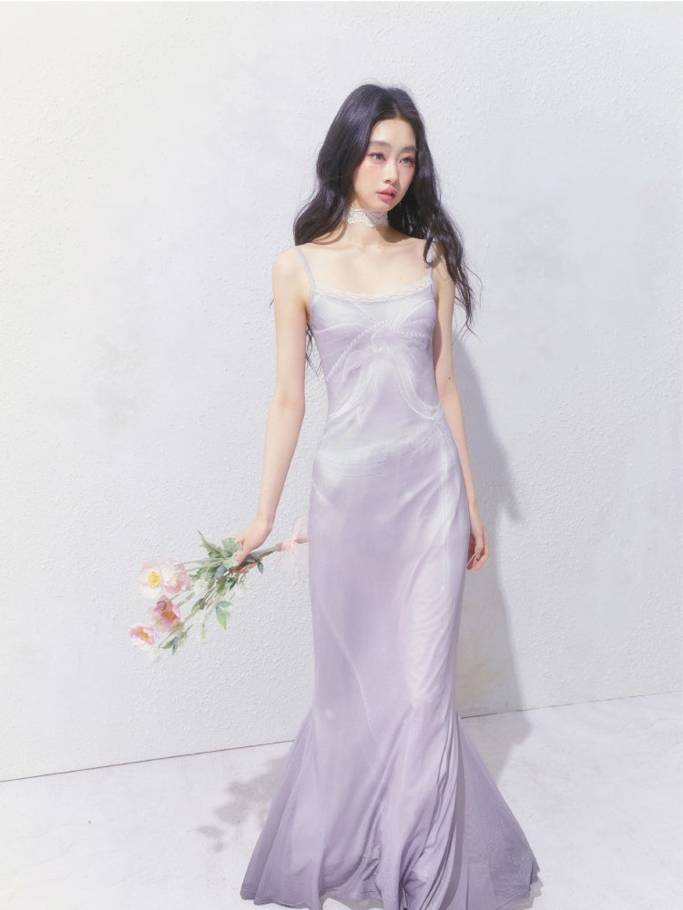 [Moonlight Glass] Original Lace Print Mermaid Stretch Waist Camisole Dress【s0000013532】