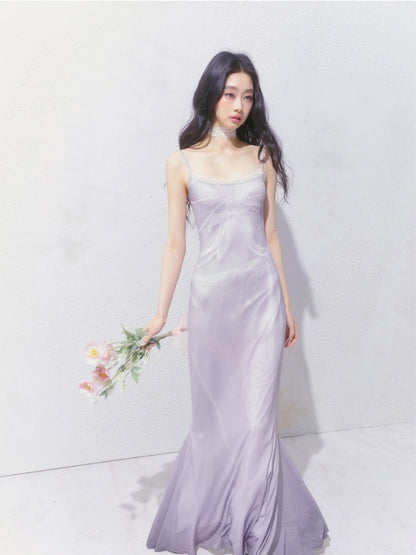 [Moonlight Glass] Original Lace Print Mermaid Stretch Waist Camisole Dress【s0000013532】