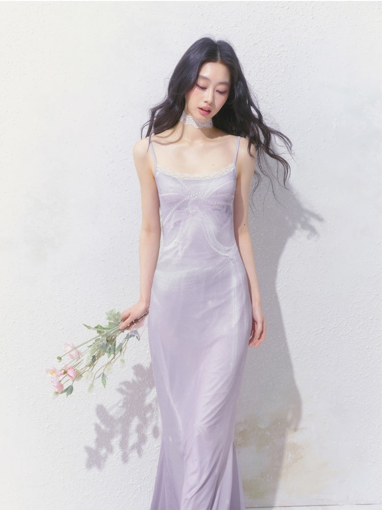 [Moonlight Glass] Original Lace Print Mermaid Stretch Waist Camisole Dress【s0000013532】