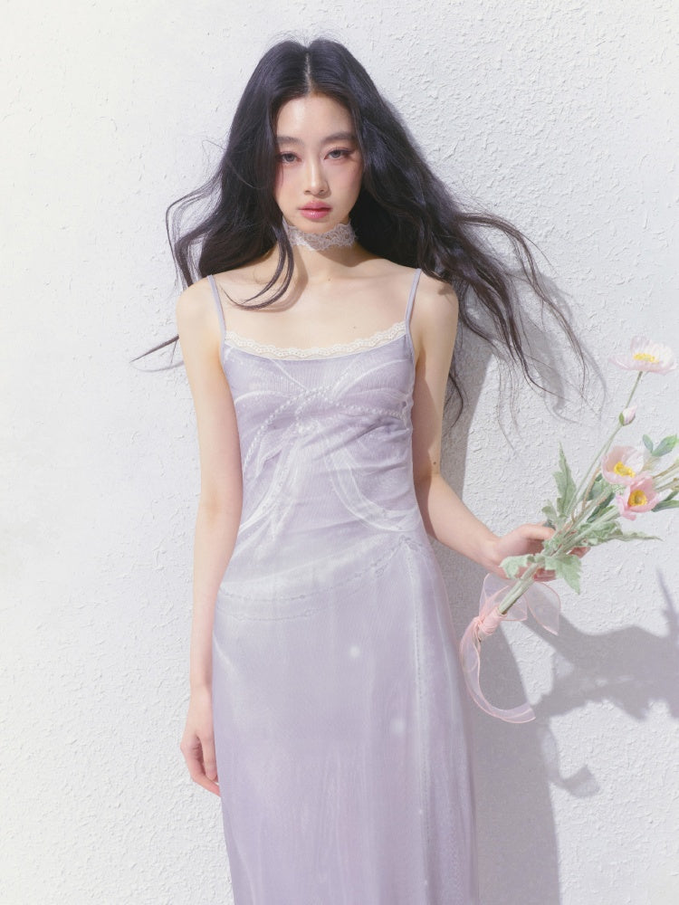 [Moonlight Glass] Original Lace Print Mermaid Stretch Waist Camisole Dress【s0000013532】