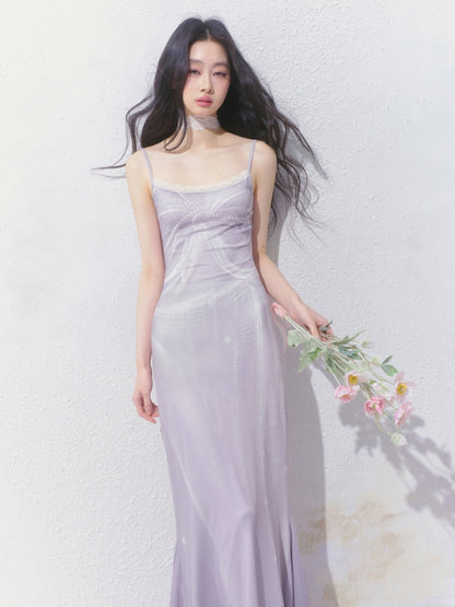[Moonlight Glass] Original Lace Print Mermaid Stretch Waist Camisole Dress【s0000013532】