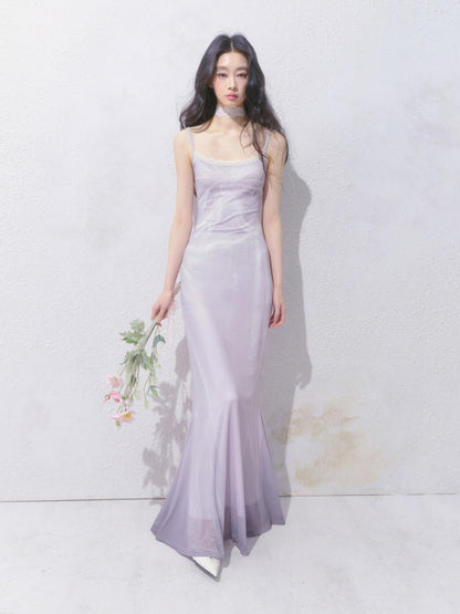 [Moonlight Glass] Original Lace Print Mermaid Stretch Waist Camisole Dress【s0000013532】