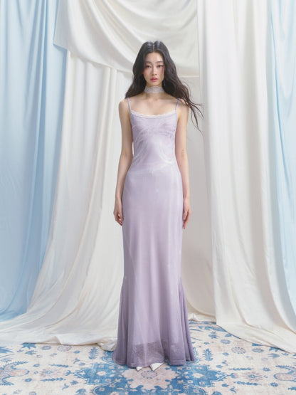 [Moonlight Glass] Original Lace Print Mermaid Stretch Waist Camisole Dress【s0000013532】