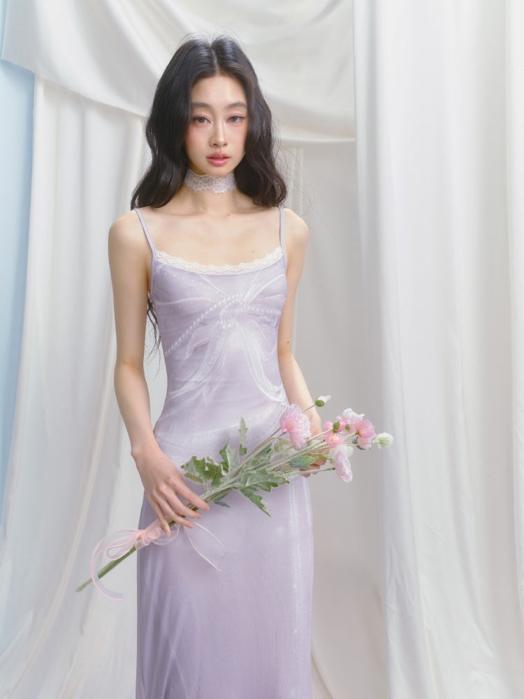 [Moonlight Glass] Original Lace Print Mermaid Stretch Waist Camisole Dress【s0000013532】