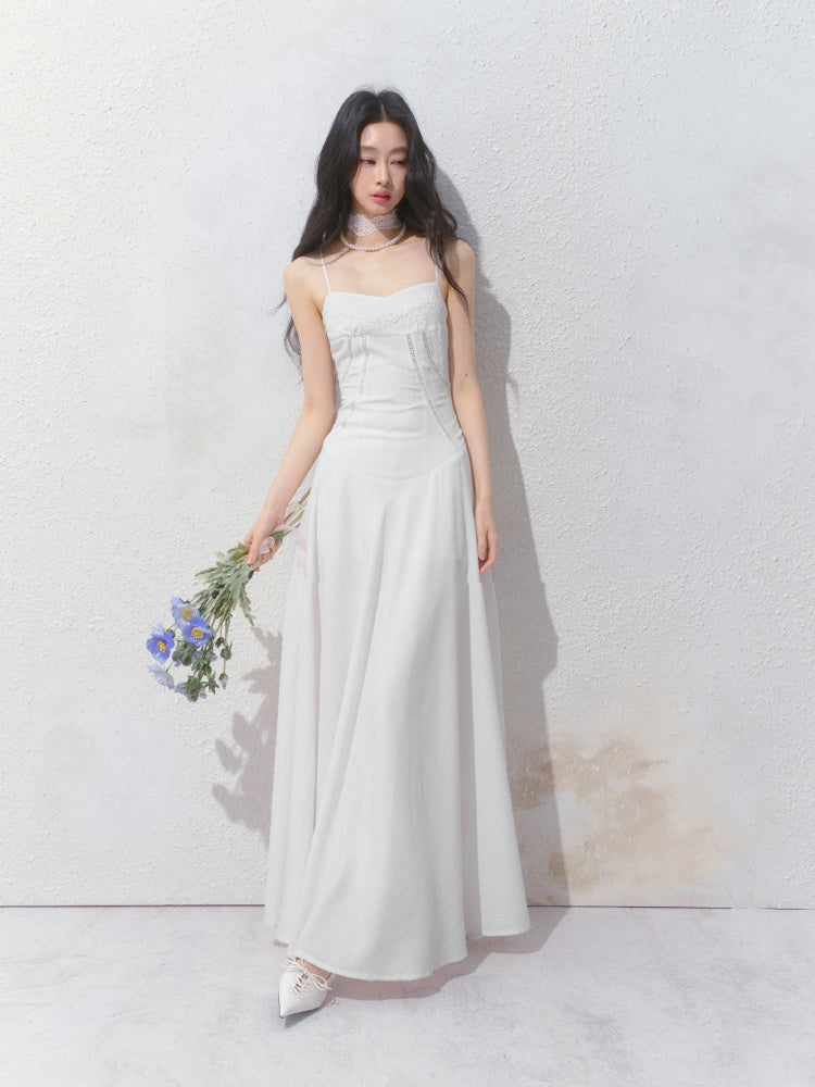 [Ivory Church] Original French Lace Ribbon Maxi A-Line Waist Dress & Shirt【s0000013534】