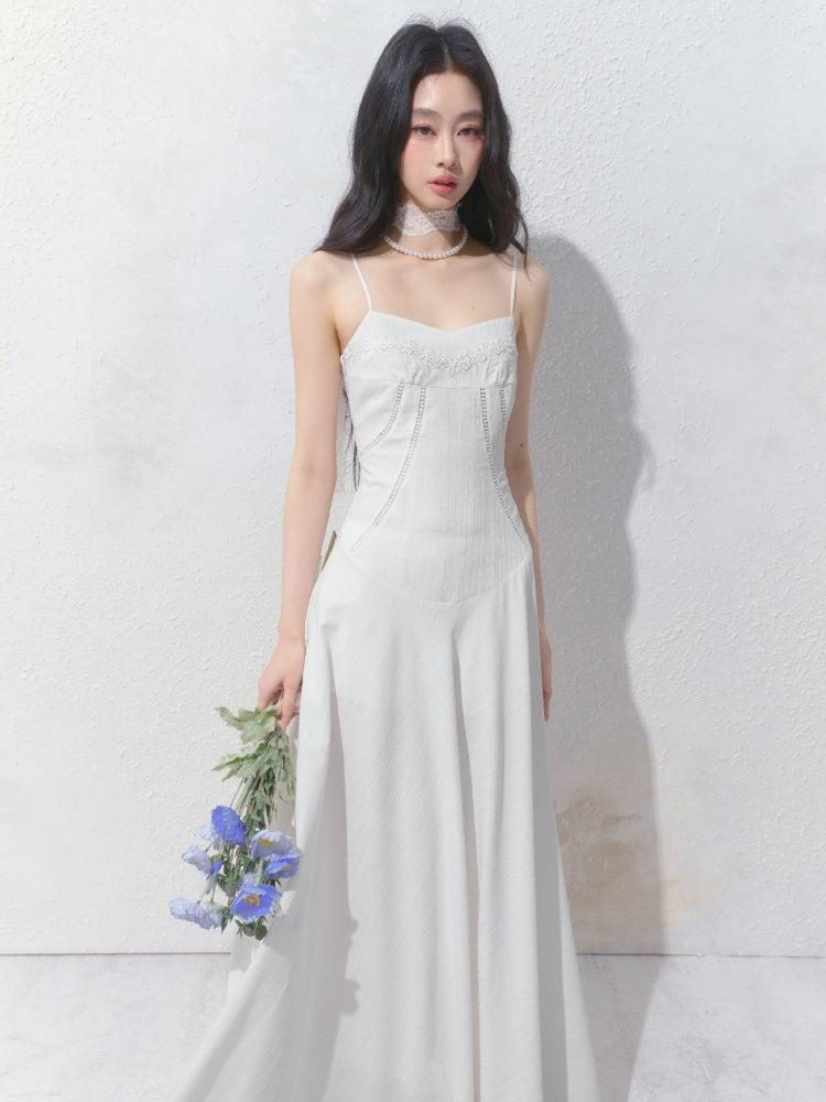 [Ivory Church] Original French Lace Ribbon Maxi A-Line Waist Dress & Shirt【s0000013534】