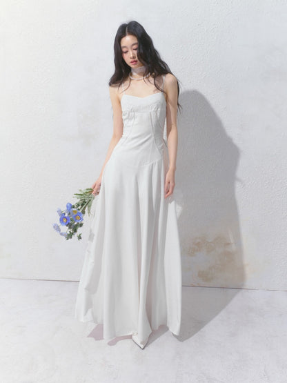[Ivory Church] Original French Lace Ribbon Maxi A-Line Waist Dress & Shirt【s0000013534】
