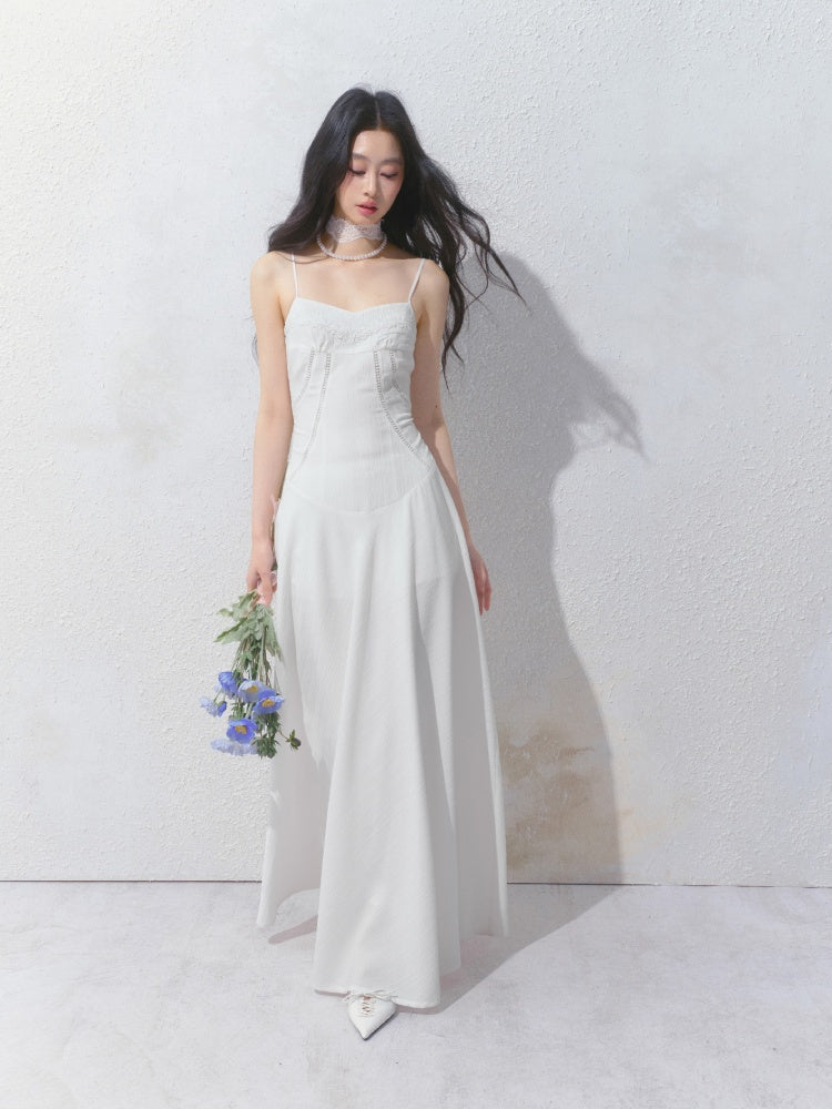 [Ivory Church] Original French Lace Ribbon Maxi A-Line Waist Dress & Shirt【s0000013534】