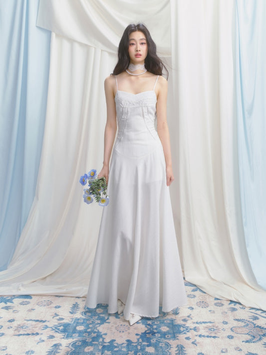 [Ivory Church] Original French Lace Ribbon Maxi A-Line Waist Dress & Shirt【s0000013534】